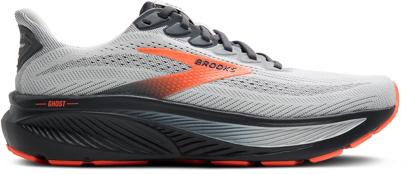 BROOKS Men's Ghost 17 EXTRA WIDE (048 - Oyster Mushroom/Orange/Ebony) 1 BROOKS Men's Ghost 17 EXTRA WIDE (048 - Oyster Mushroom/Orange/Ebony)